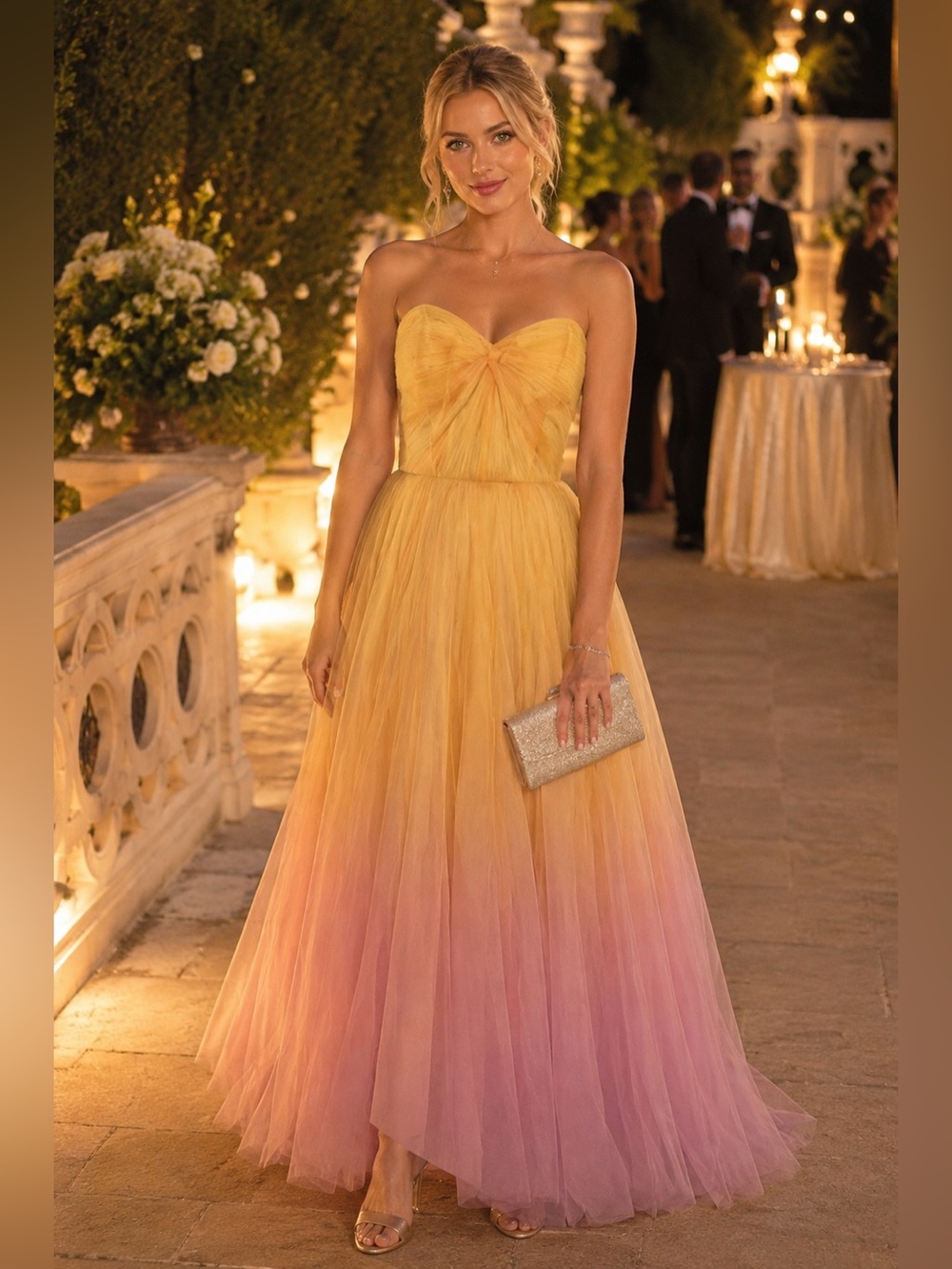 Mac Duggal Yellow & Pink Strapless Corset Ombre Tulle Ballgown NWT